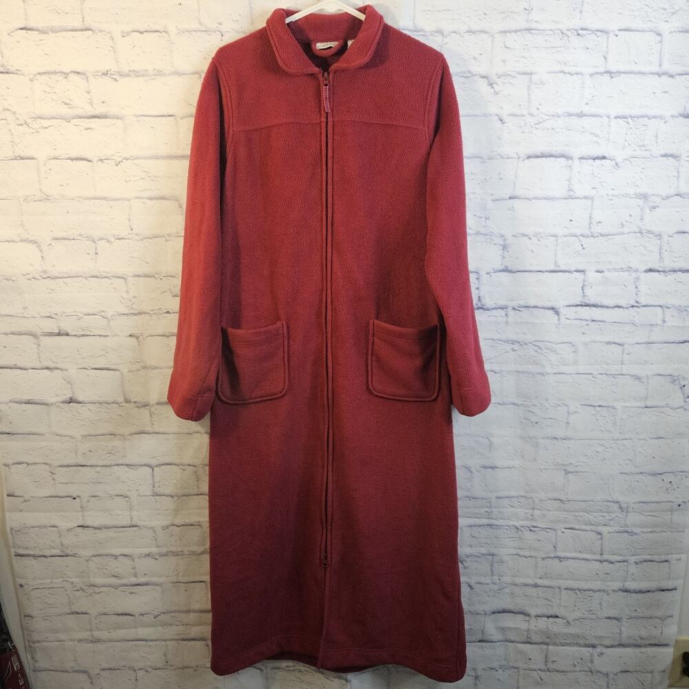 LL Bean Robe Womens M Winter Fleece Rose Zip Front Lounge 297820 Pockets